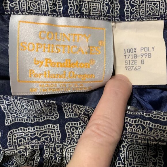 Pendleton Country Sophisticates Midi Skirt Blue Geometric Print Lined Vintage 8 - Picture 11 of 12